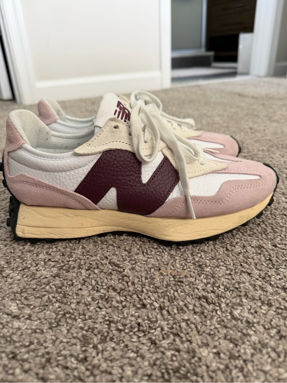 New Balance Women's White & Mauve/Maroon Sneakers - Picture 2 of 6